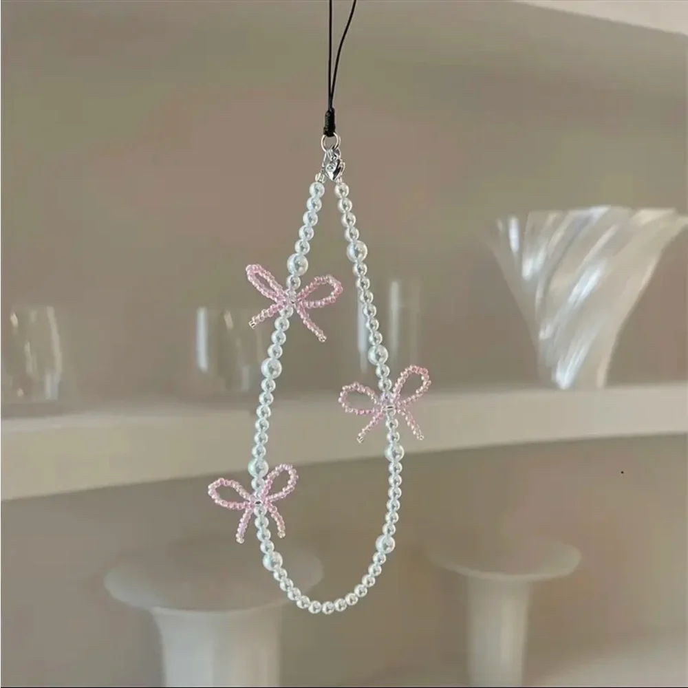 Pink Bow Pearl Pendant Phone Chain Coquette Hanging Rope Phone Charm Bag Charm 🎀